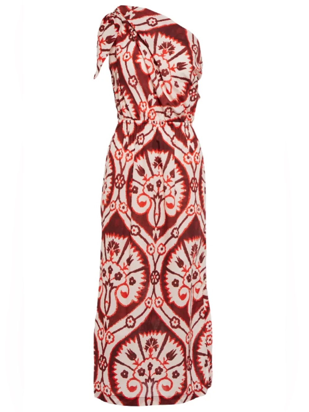 Johanna Ortiz One-Shoulder Red and White Printed Maxi Dress